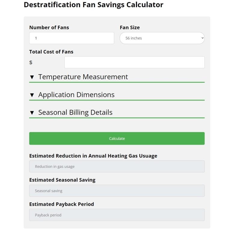 Destratification Fan Savings Calculator