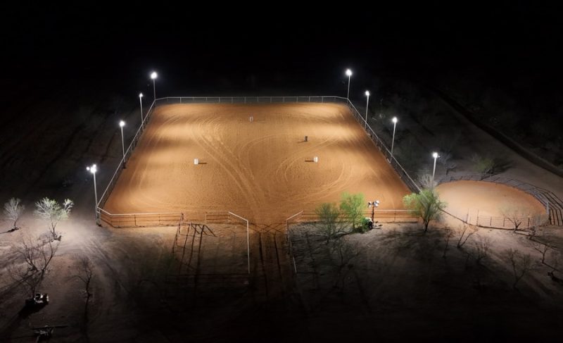 Horse Arena Lit with INF 200 Watt LED Flood Lights