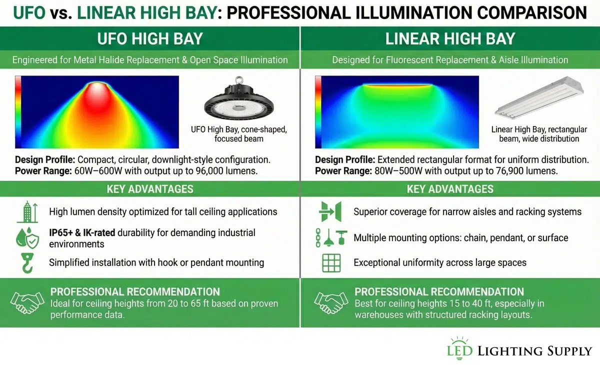 LED UFO vs LED Linear High Bay Infographic